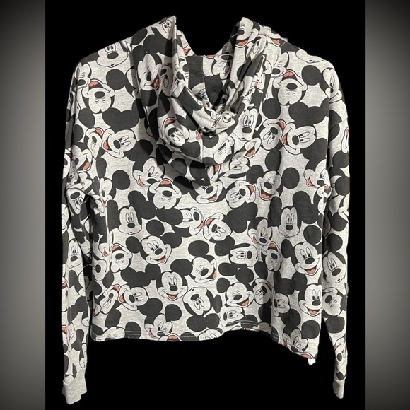 Disney Mickey Mouse Cropped Hoodie Sweatshirt Women's Size Medium Grey - Picture 3 of 16